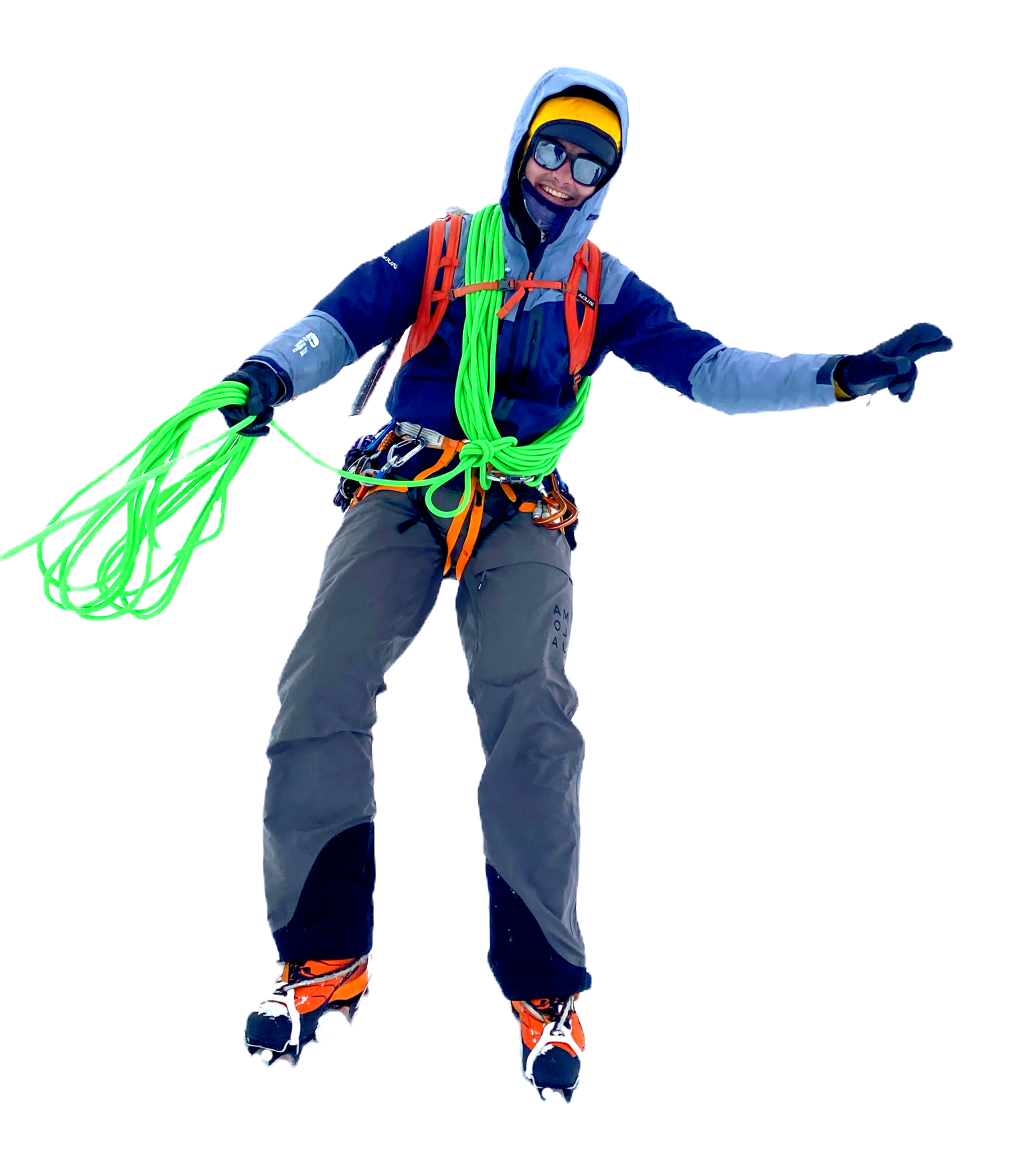 Bergführer Ludwig Sandhacker mit Seil, Klettergurt und Hochtourenausrüstung.