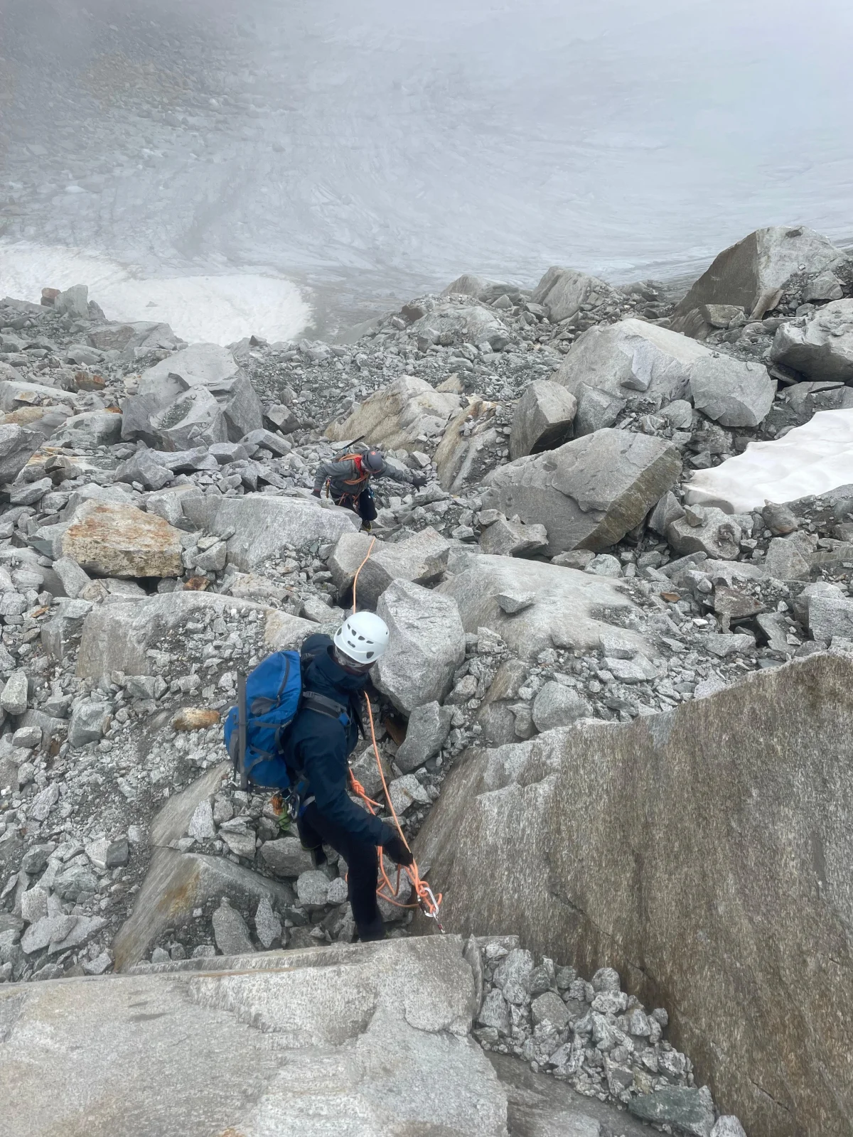 Beginner-Friendly Glacier and Mountaineering Course: Mountaineer climbing over large boulders.