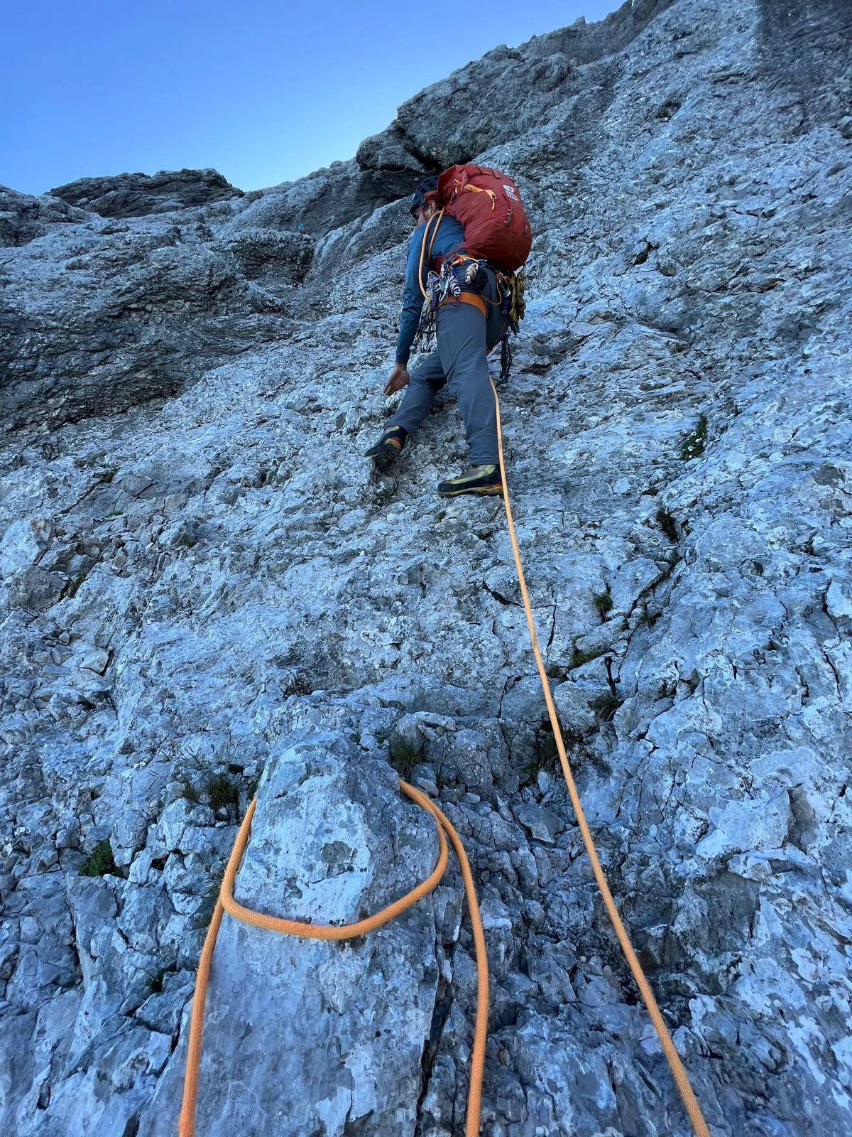 Eisenzeit – Zugspitze North Face: Roped climber on a grey rock wall.
