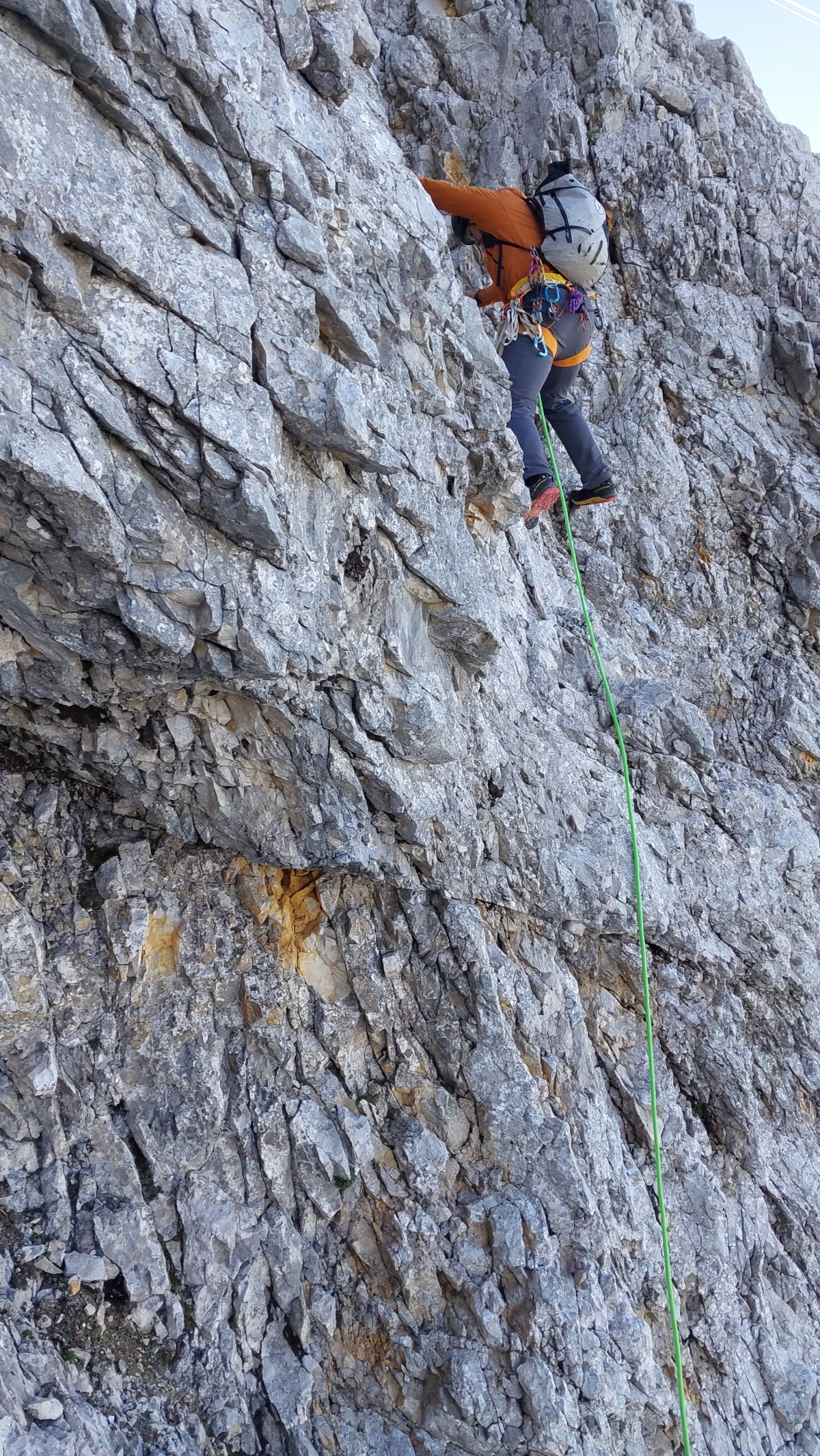 Eisenzeit – Zugspitze North Face: Climber ascending stepped rock.
