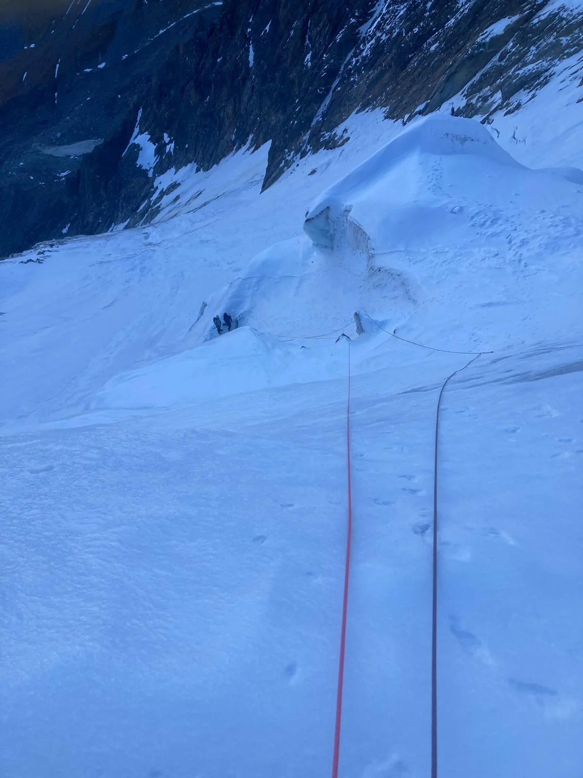 Hochferner North Face with a Mountain Guide: Climbing ropes on a steep ice and snow slope.
